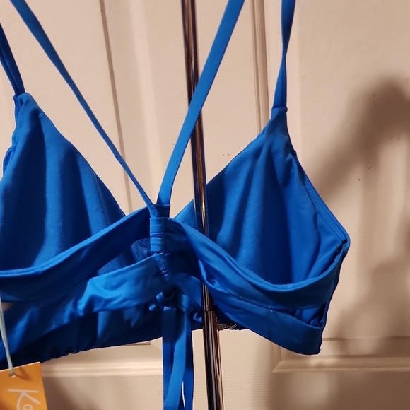 NWT Kona Sol Vibrant Blue Bikini Top with Plunging V-Neckline - Picture 3 of 4